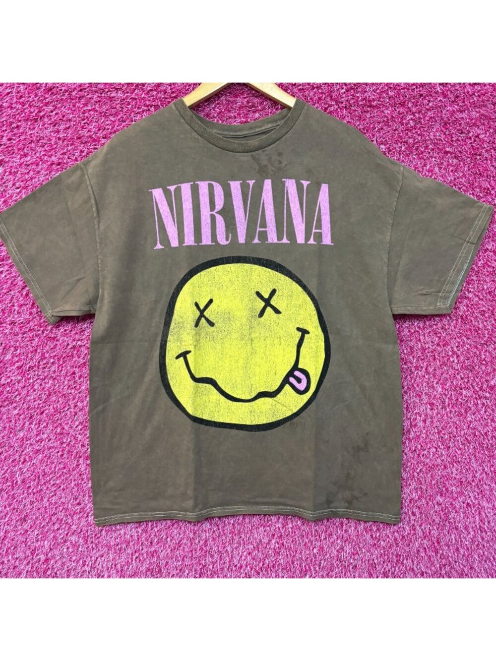Nirvana Never Mind mineral wash Smiley Face Tshirt size large